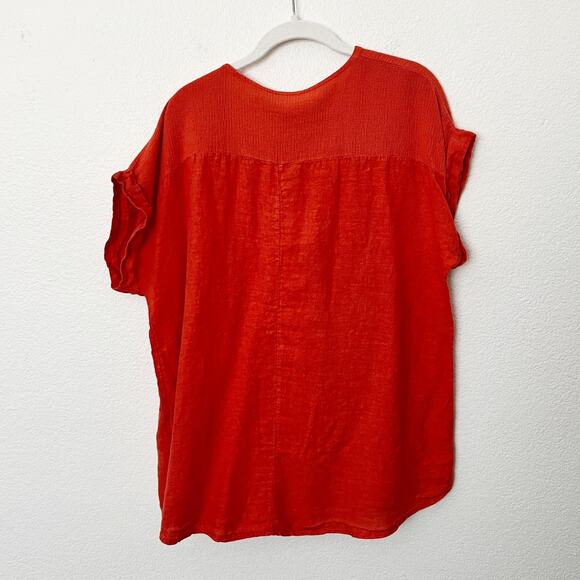 [Saiph Lab] Oversized Coral Lagenlook Italian Linen Short Sleeve Blouse Size 1X - Picture 2 of 9